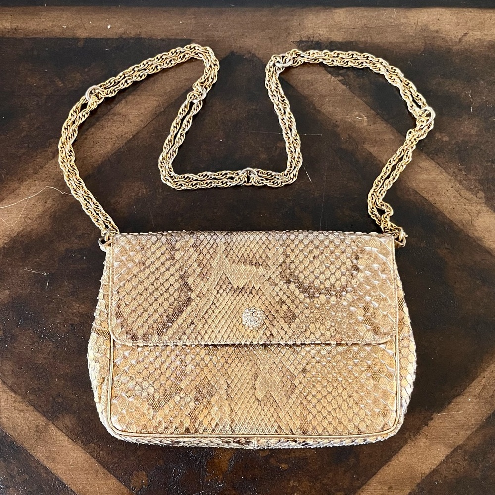Bienen Davis Gold-Tone Snakeskin Evening Bag, some wear see description